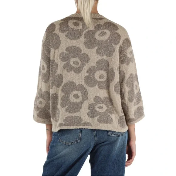 Alessia Santi Floral Jacquard Knit Sweater Italian Made Sparkle Boxy Fit - Picture 2 of 13